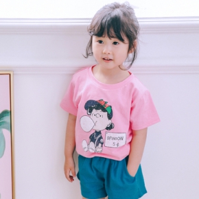 2018夏季新款童装简单印花韩版亲子装母女装