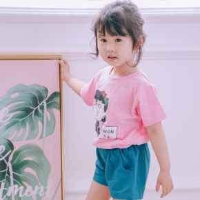 2018夏季新款童装简单印花韩版亲子装母女装
