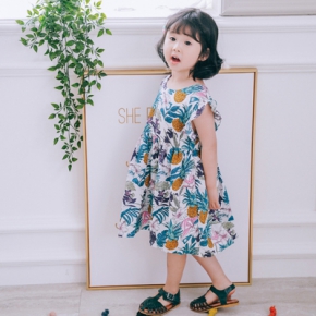2018夏季新款童装菠萝连衣裙韩版亲子装海滩裙