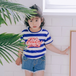 2018夏季新款童装韩版亲子装条纹短袖家庭装