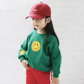 秋季新款韩版童装童卫衣绣花笑脸亲子装卫衣